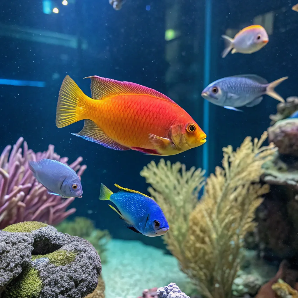 Colorful tropical fish swimming in an aquarium